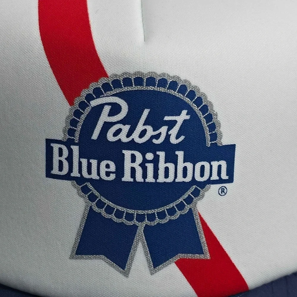 Pabst Blue‎ Ribbon PBR Beer Stripe Trucker Snapback Cap Hat Navy White Red NWT